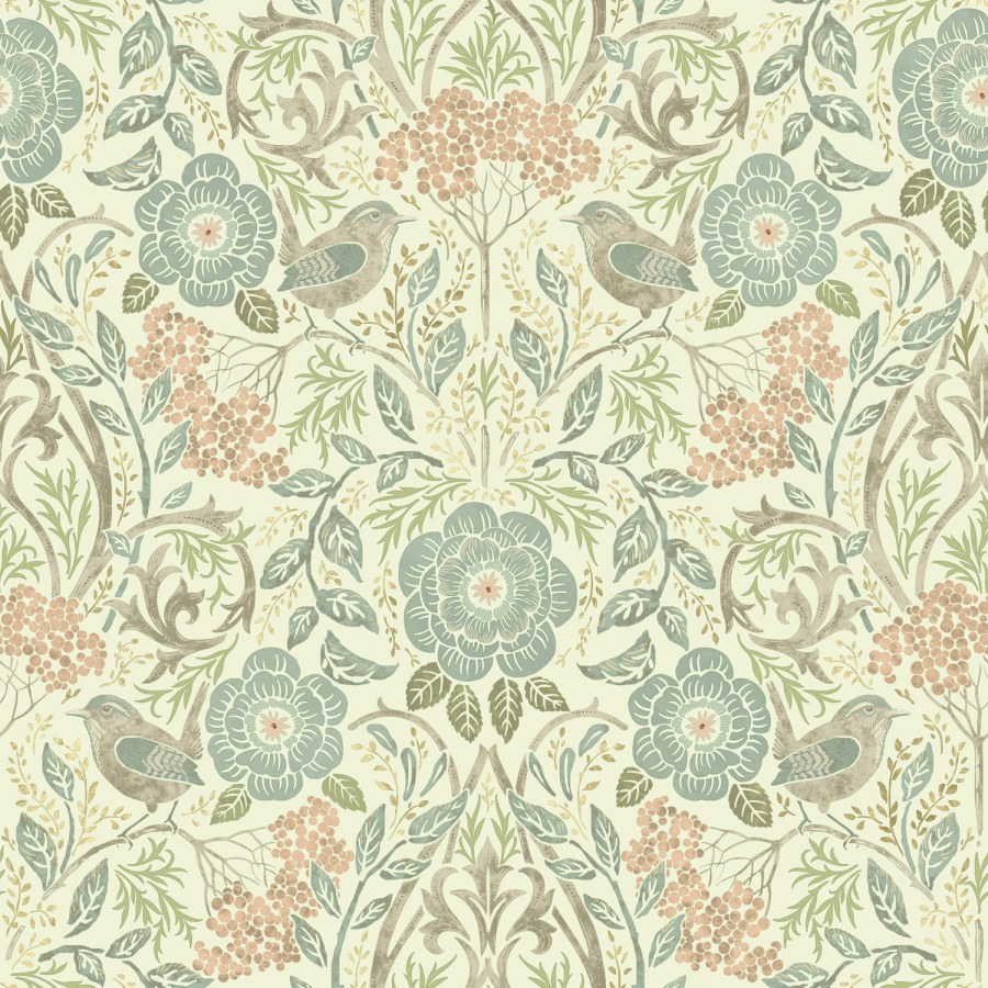 Flis tapeta s biljkama i ptičicama, 139323, Vintage Flowers, Esta Home Flis tapeta s biljkama i ptičicama, 139323, Vintage Flowers, Esta Home