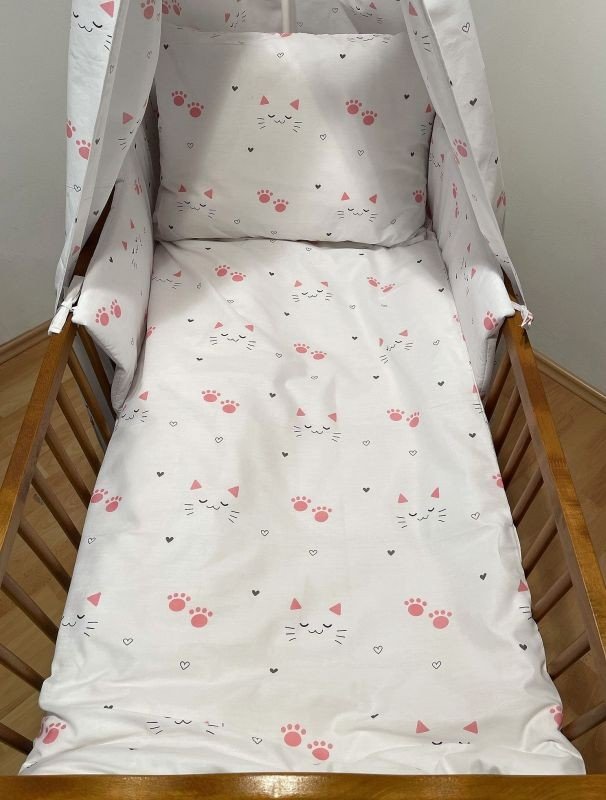 SDS Posteljina za dječji krevetić Mačkice bijela  Pamuk, 90/130, 45/60 cm