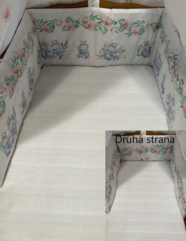 SDS Ograda za krevetić Obitelj hipopotama Pamuk, punjenje: Poliester, 195/28 cm - Oprema za dječji krevetić