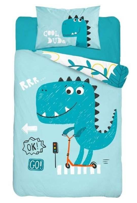 DETEXPOL Bambusova posteljina za dječji krevetić Dino blue Pamuk, Bambus, 100/135, 40/60 cm - Posteljina nelicencijska