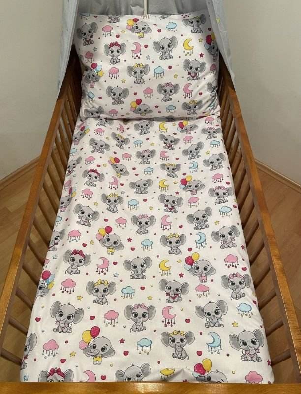 SDS Posteljina za dječji krevetić Veseli slonići  Pamuk, 90/130, 45/60 cm
