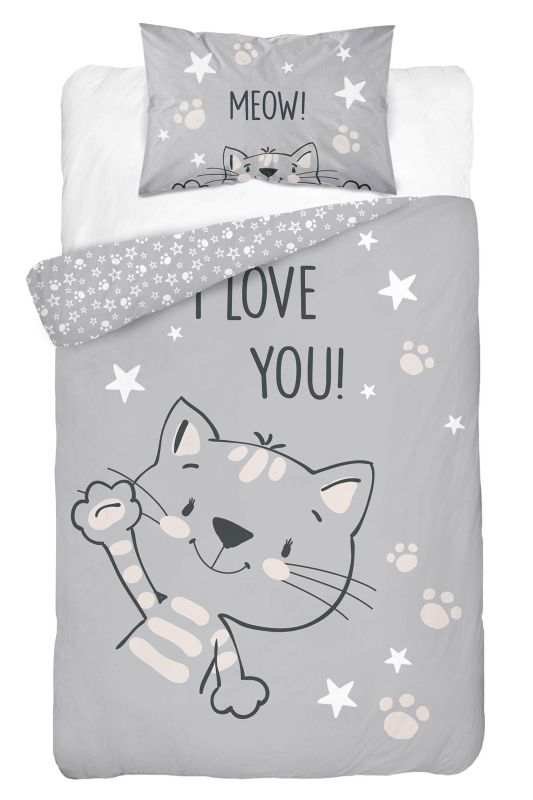DETEXPOL Posteljina za dječji krevetić Mačka I love you  Pamuk, 100/135, 40/60 cm