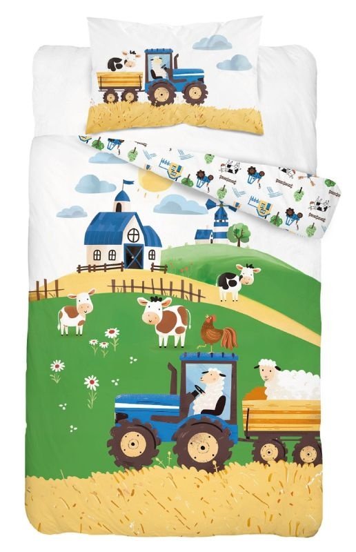 Posteljina za dječji krevetić - Posteljina nelicencijska - DETEXPOL Posteljina za dječji krevetić Farma na brežuljku plava Pamuk, 100/135, 40/60 cm DETEXPOL Posteljina za dječji krevetić Farma na brežuljku plava Pamuk, 100/135, 40/60 cm - Posteljina nelicencijska